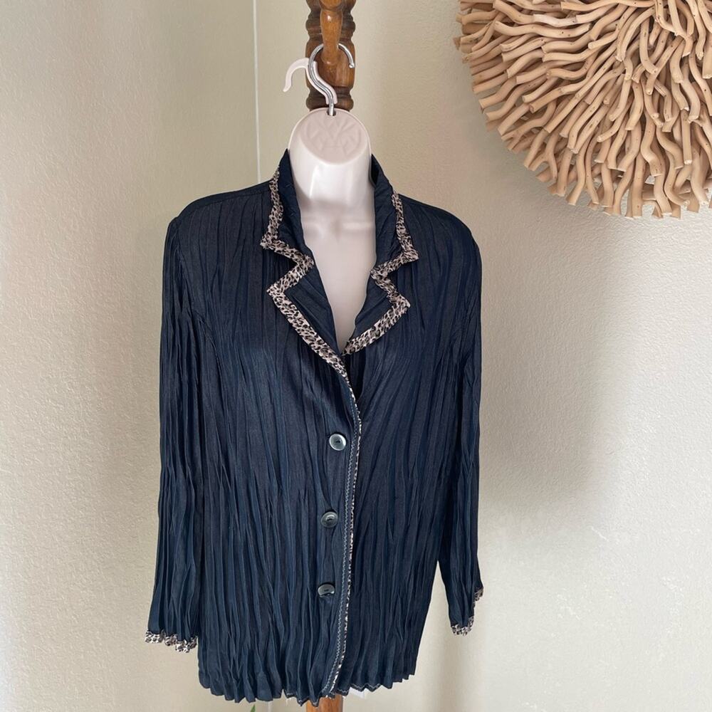 Chico's Blue Blazer with Cheetah Trim